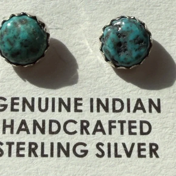 Handcrafted Turquoise Sterling Silver Stud Earrings - Picture 1 of 4